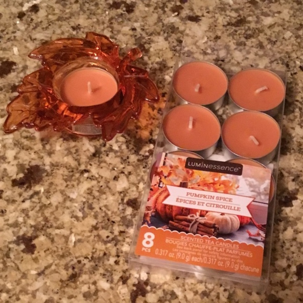 Fall Decor Leaf Tealight Holder & Pumpkin Spice candles - Picture 4 of 8